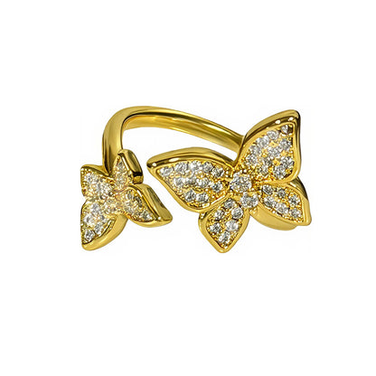 New Style Three-dimensional Butterfly Open Ring For Women In Copper With Zircon Inlay