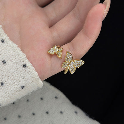 New Style Three-dimensional Butterfly Open Ring For Women In Copper With Zircon Inlay