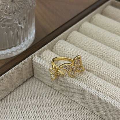 New Style Three-dimensional Butterfly Open Ring For Women In Copper With Zircon Inlay