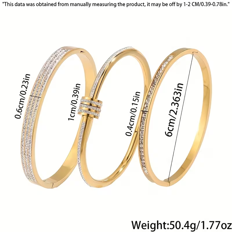 Solid Color Unisex Bangle For New Year Featuring 304 Stainless Steel With 18K Real Gold Plated And Zircon Inlay