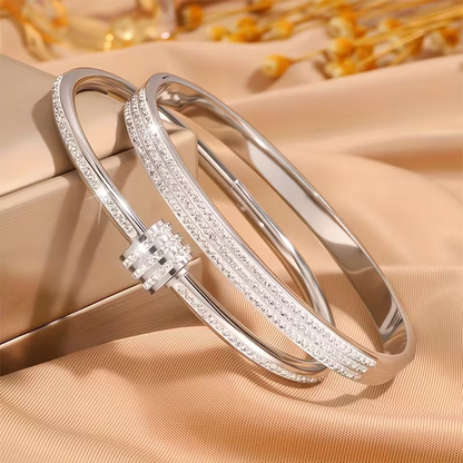 Solid Color Unisex Bangle For New Year Featuring 304 Stainless Steel With 18K Real Gold Plated And Zircon Inlay