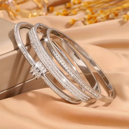 Solid Color Unisex Bangle For New Year Featuring 304 Stainless Steel With 18K Real Gold Plated And Zircon Inlay