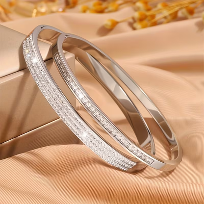 Solid Color Unisex Bangle For New Year Featuring 304 Stainless Steel With 18K Real Gold Plated And Zircon Inlay
