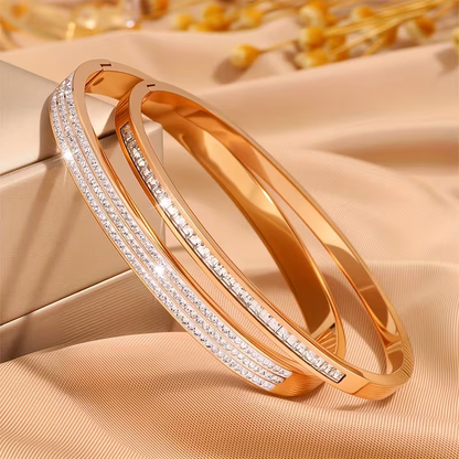 Solid Color Unisex Bangle For New Year Featuring 304 Stainless Steel With 18K Real Gold Plated And Zircon Inlay
