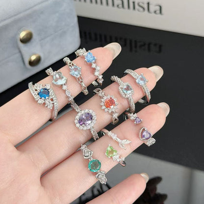Heart Shape Open Ring For Women In Copper Featuring Zircon Inlay