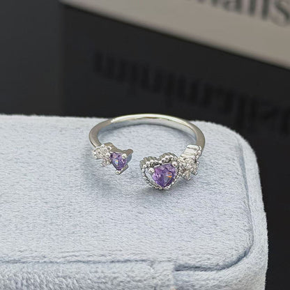 Heart Shape Open Ring For Women In Copper Featuring Zircon Inlay