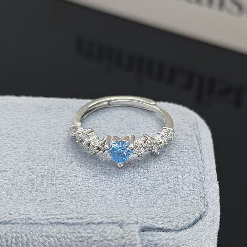 Heart Shape Open Ring For Women In Copper Featuring Zircon Inlay