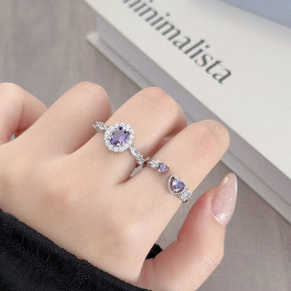 Heart Shape Open Ring For Women In Copper Featuring Zircon Inlay