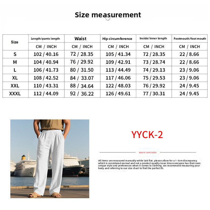 Men's Casual Solid Color Full Length Linen Casual Pants For Everyday Wear