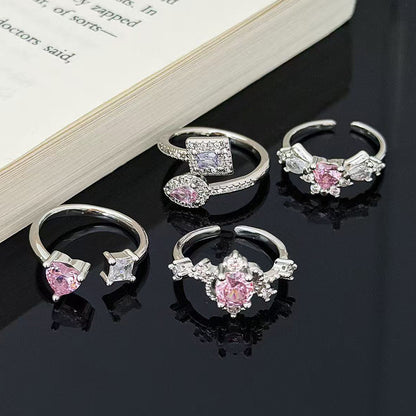 Sweet Heart Shape Open Ring For Women In Copper With Zircon Inlay