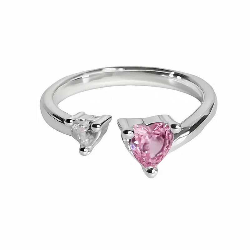 Sweet Heart Shape Open Ring For Women In Copper With Zircon Inlay