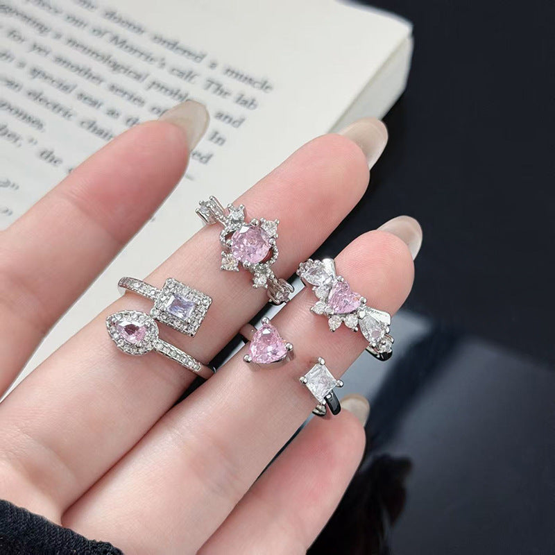 Sweet Heart Shape Open Ring For Women In Copper With Zircon Inlay