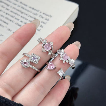 Sweet Heart Shape Open Ring For Women In Copper With Zircon Inlay