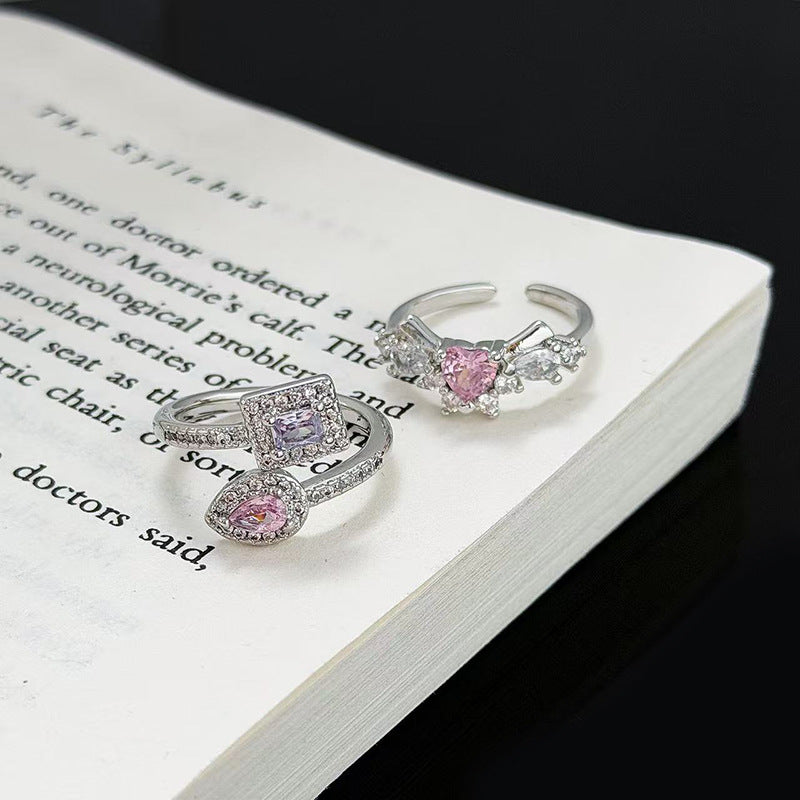 Sweet Heart Shape Open Ring For Women In Copper With Zircon Inlay