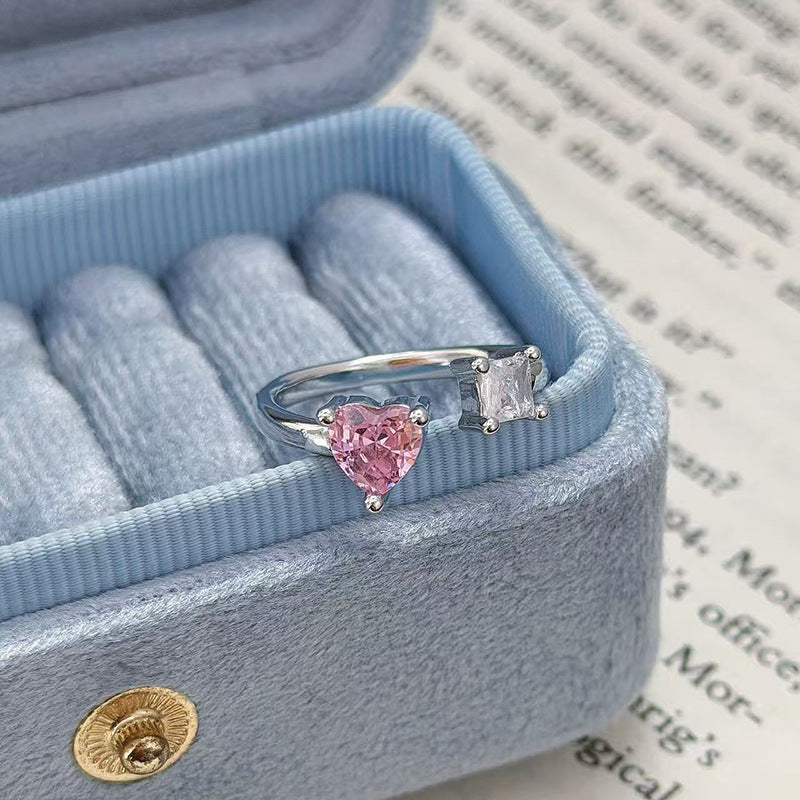 Sweet Heart Shape Open Ring For Women In Copper With Zircon Inlay