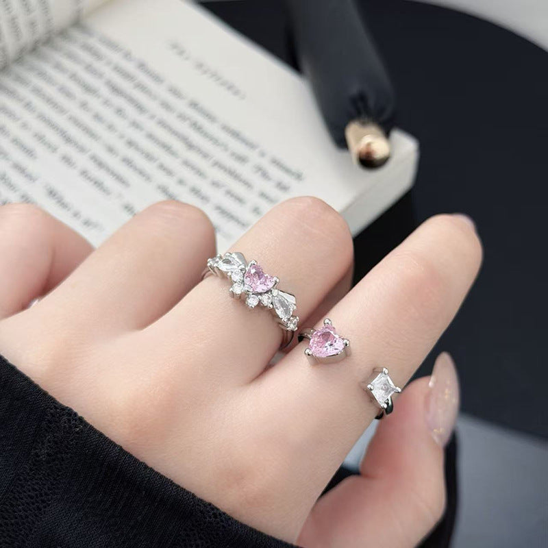 Sweet Heart Shape Open Ring For Women In Copper With Zircon Inlay