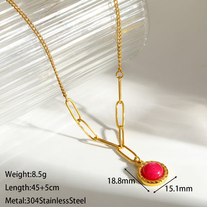 Round Y-Necklace Lariat Necklace For Women In 304 Stainless Steel With 18K Real Gold Plated And Natural Stone Inlay For MAMA Festival