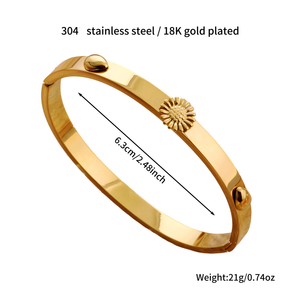 Polished Geometric Bangle For Women In 304 Stainless Steel With 18K Real Gold Plated And Rhinestones Inlay