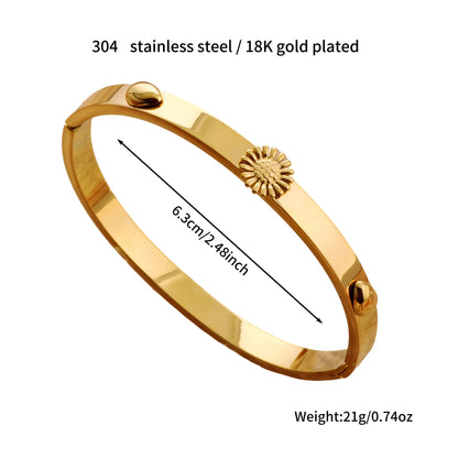 Polished Geometric Bangle For Women In 304 Stainless Steel With 18K Real Gold Plated And Rhinestones Inlay
