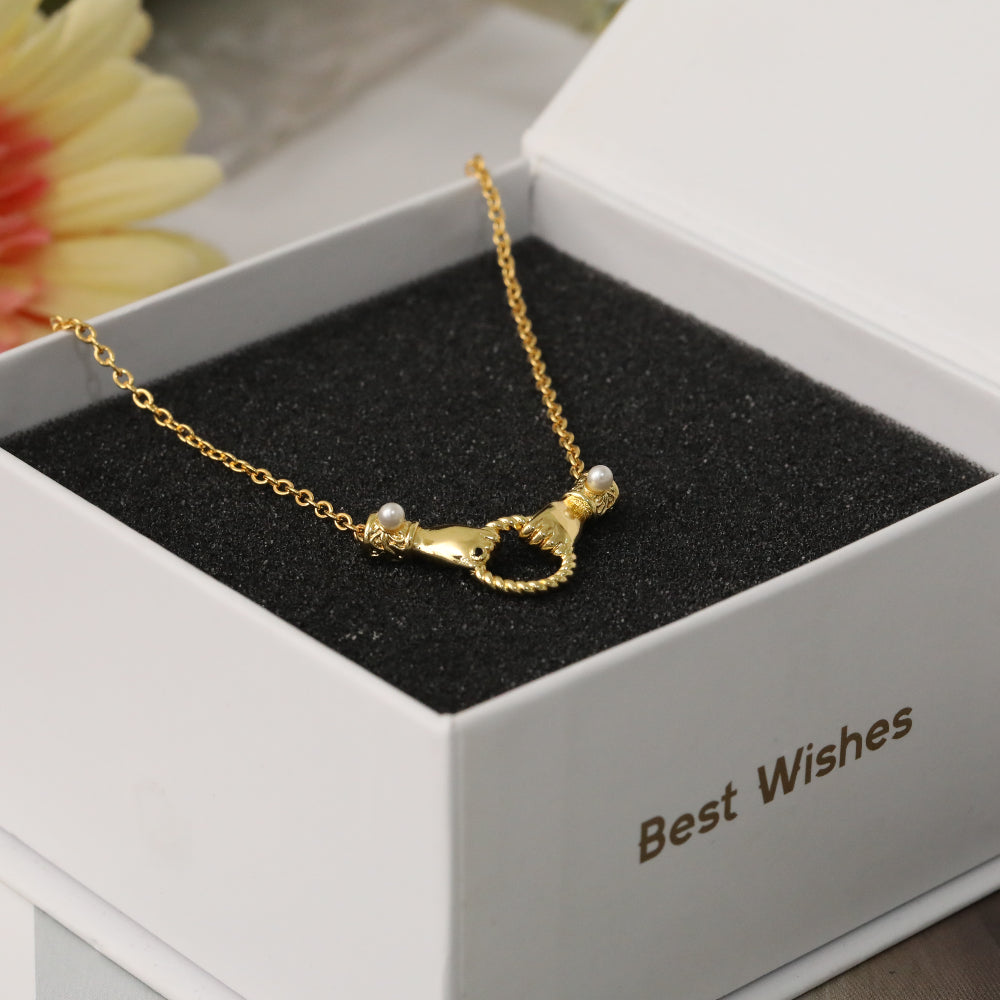 Unisex Hand Necklace For Everyday Wear, Copper Material With 18K Real Gold Plated Finish And Zircon Inlay On Cable Chain