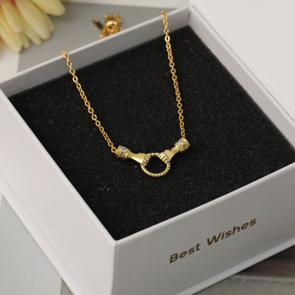 Unisex Hand Necklace For Everyday Wear, Copper Material With 18K Real Gold Plated Finish And Zircon Inlay On Cable Chain