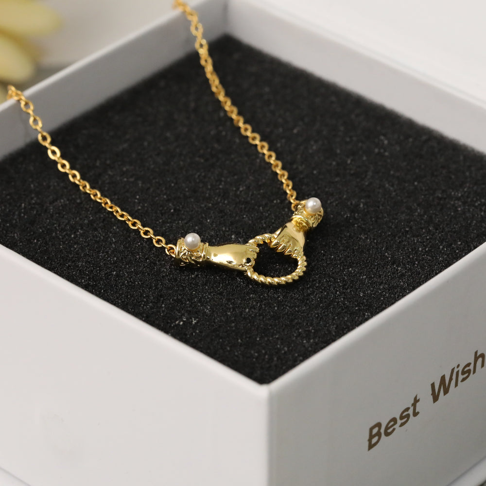 Unisex Hand Necklace For Everyday Wear, Copper Material With 18K Real Gold Plated Finish And Zircon Inlay On Cable Chain