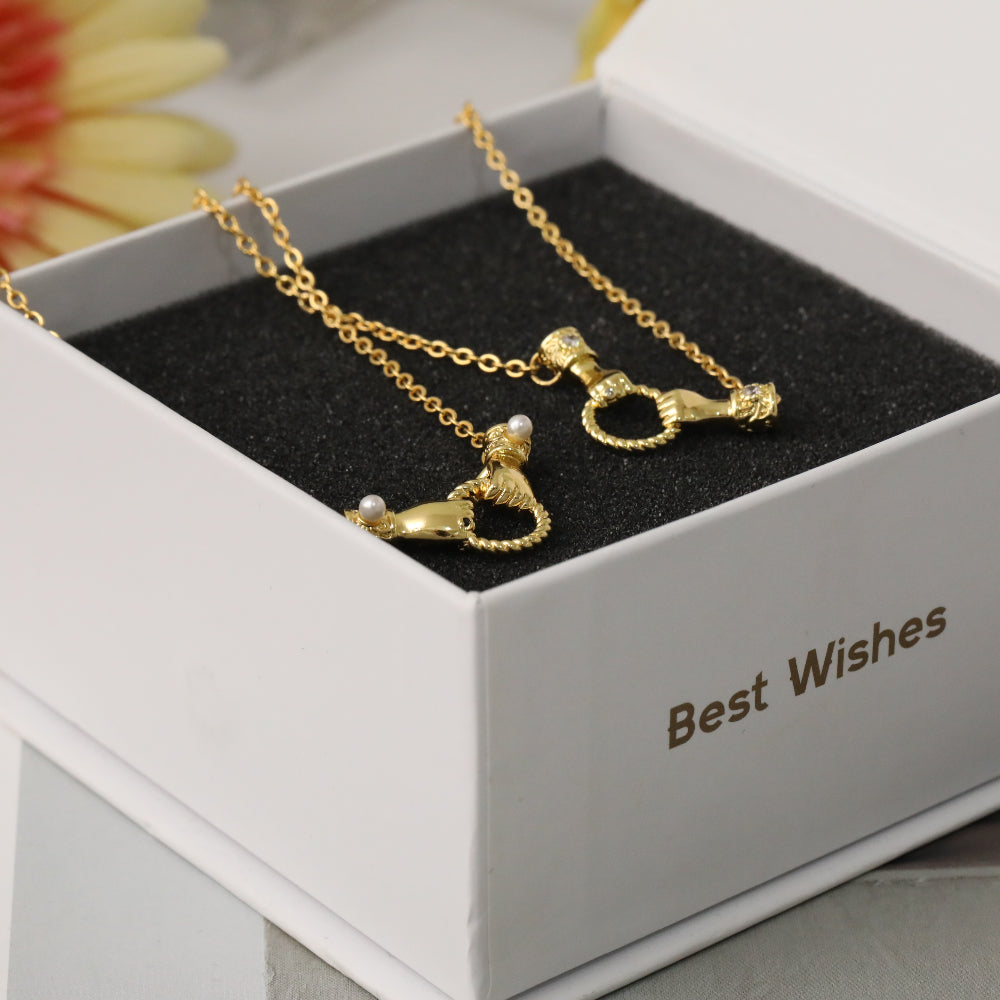 Unisex Hand Necklace For Everyday Wear, Copper Material With 18K Real Gold Plated Finish And Zircon Inlay On Cable Chain