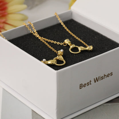Unisex Hand Necklace For Everyday Wear, Copper Material With 18K Real Gold Plated Finish And Zircon Inlay On Cable Chain