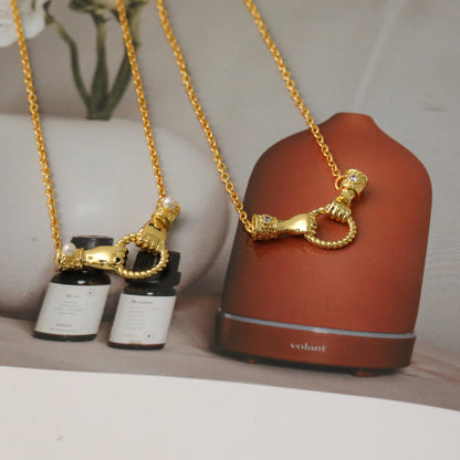 Unisex Hand Necklace For Everyday Wear, Copper Material With 18K Real Gold Plated Finish And Zircon Inlay On Cable Chain