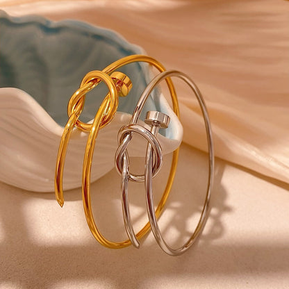 For Unisex Geometric Three-dimensional Bangle In Titanium Steel With 18K Gold Plated PVD Coating