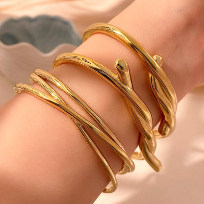 For Unisex Geometric Three-dimensional Bangle In Titanium Steel With 18K Gold Plated PVD Coating