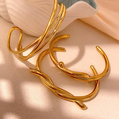 For Unisex Geometric Three-dimensional Bangle In Titanium Steel With 18K Gold Plated PVD Coating