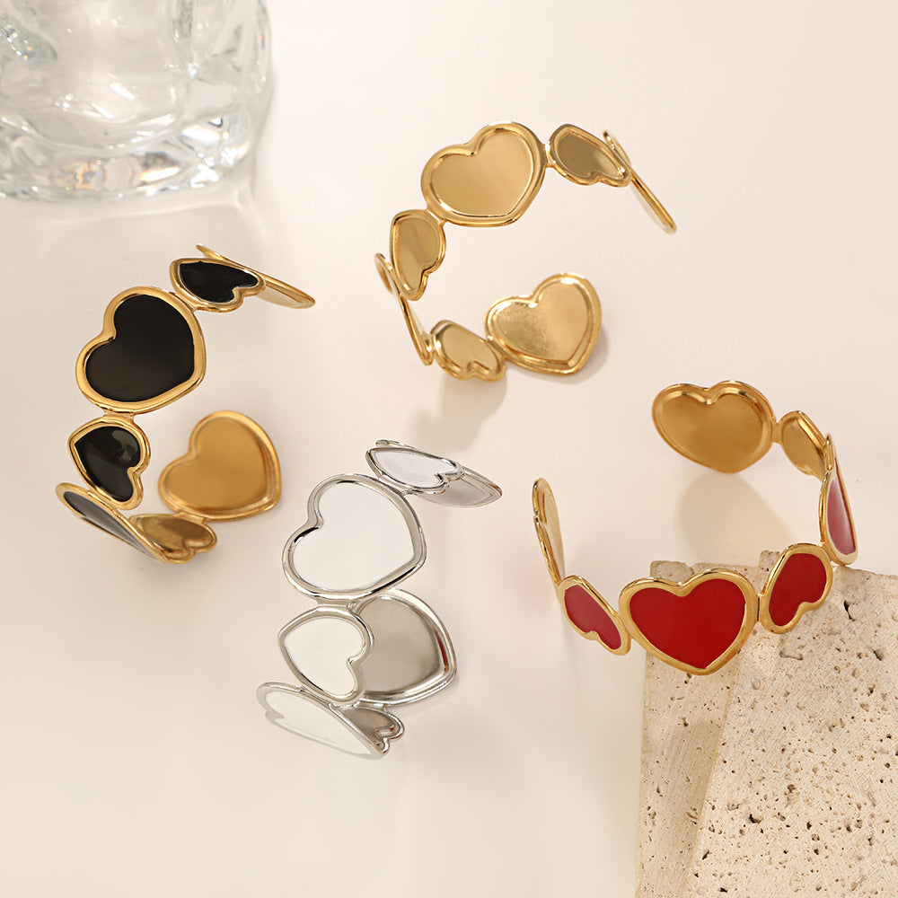 Heart Shape Enamel Bangle For Women Featuring Electroplated Metal In Steel Color