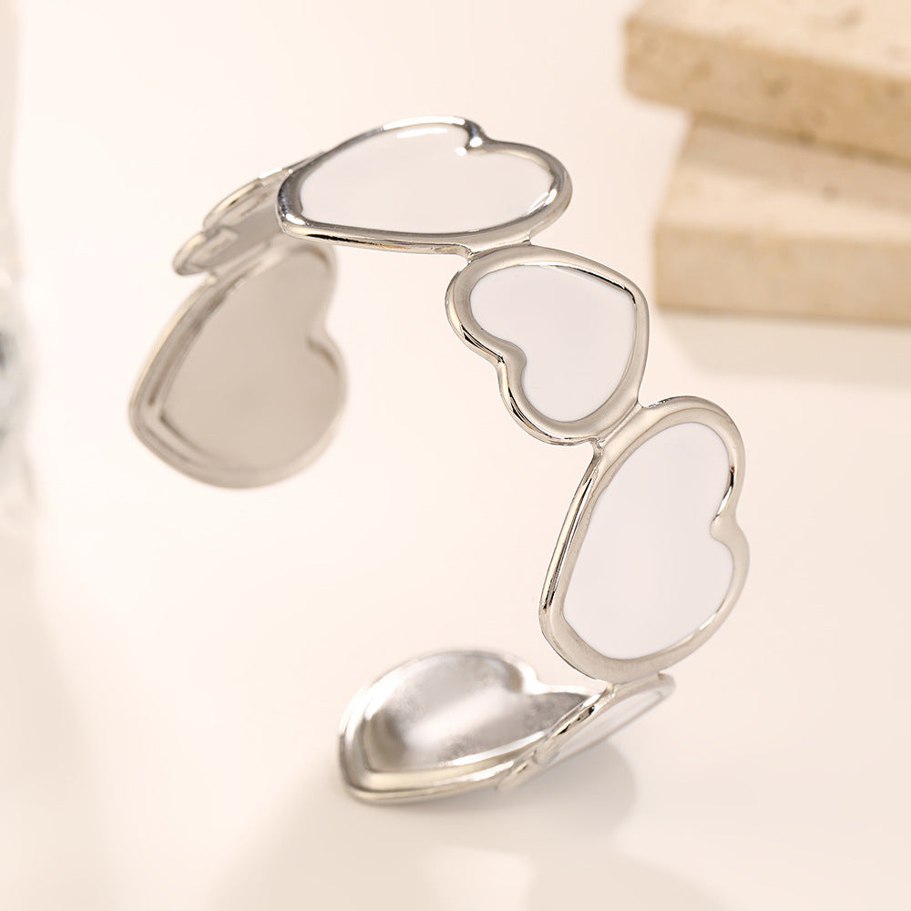 Heart Shape Enamel Bangle For Women Featuring Electroplated Metal In Steel Color