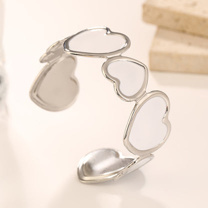 Heart Shape Enamel Bangle For Women Featuring Electroplated Metal In Steel Color