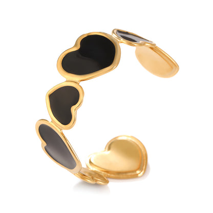 Heart Shape Enamel Bangle For Women Featuring Electroplated Metal In Steel Color