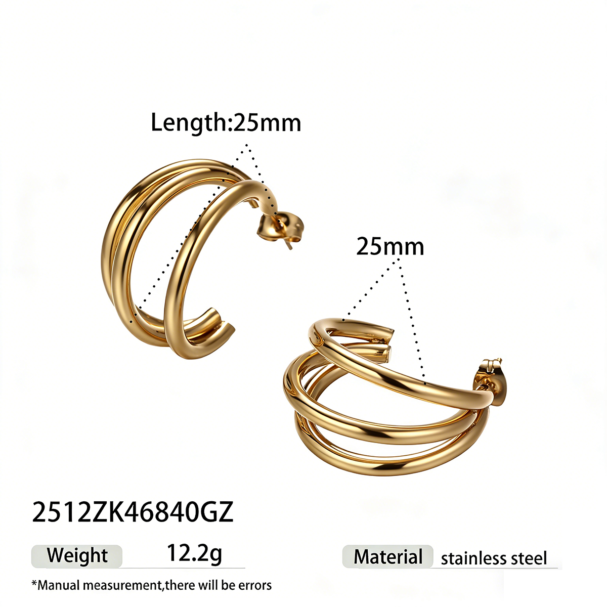 Geometric Earrings For Women Featuring Electroplated 304 Stainless Steel With 18K Real Gold Plated PVD Coating