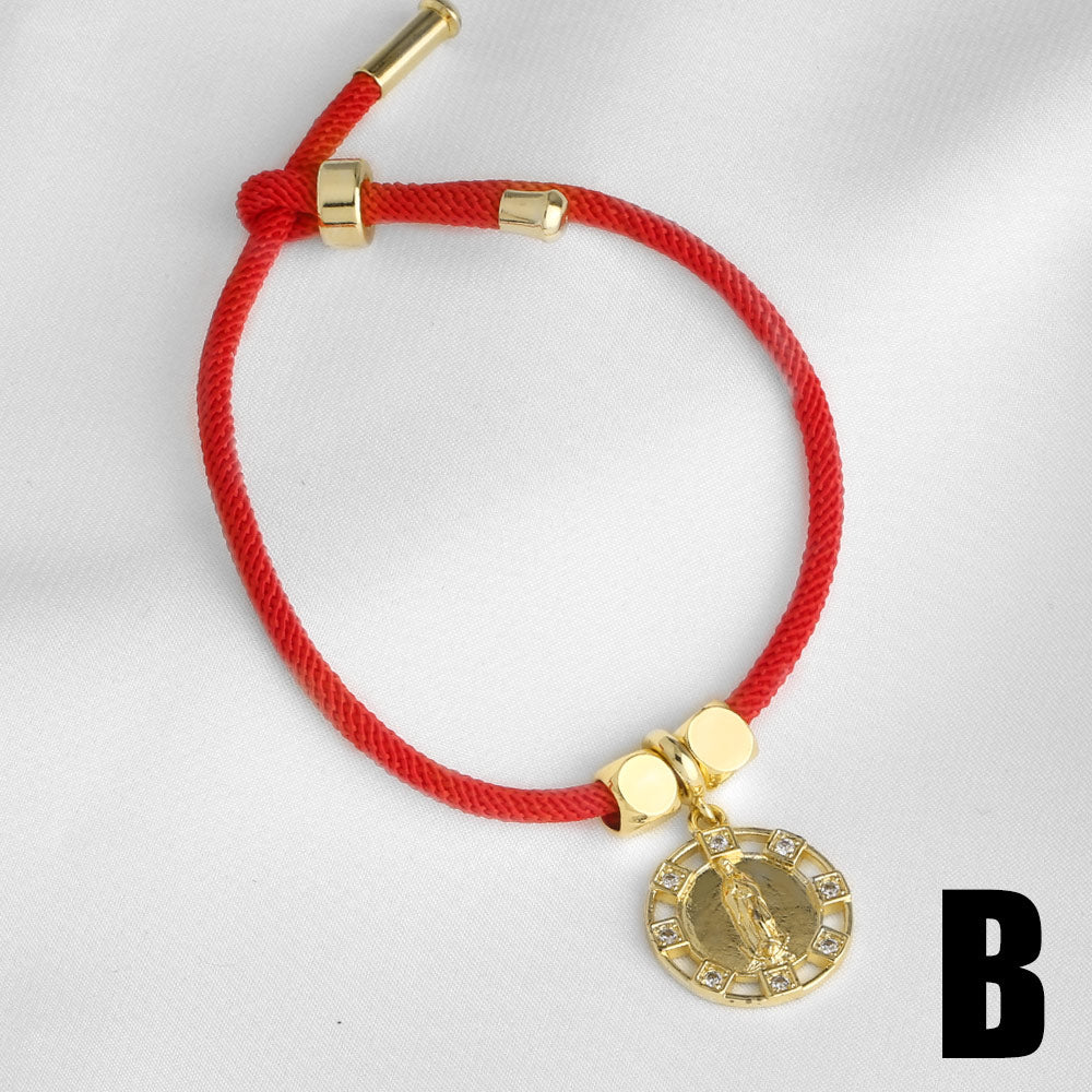 Unisex Copper Cross Bracelet For Everyday Wear Featuring 18K Real Gold Plated Finish With Zircon Inlay And Woven Chain