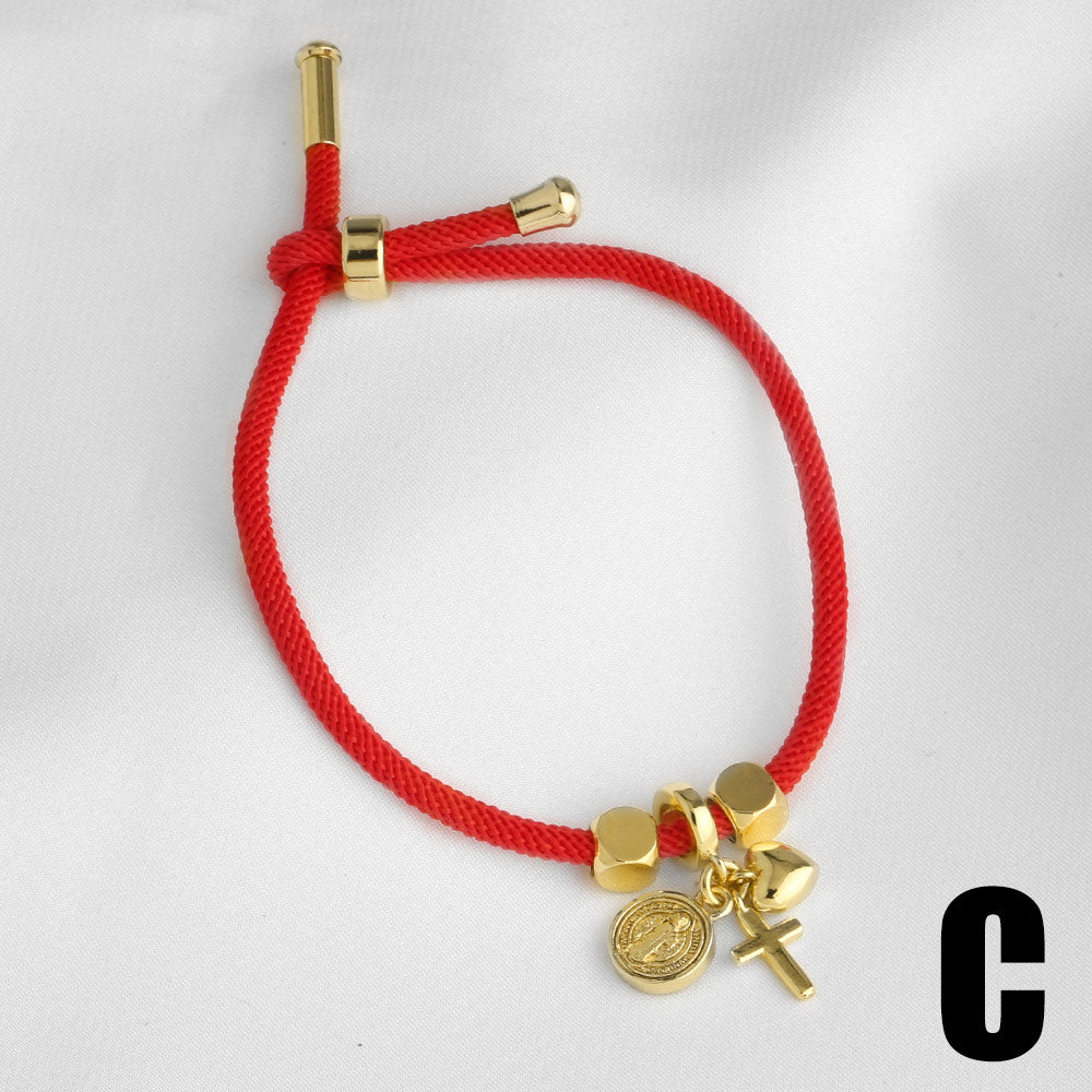 Unisex Copper Cross Bracelet For Everyday Wear Featuring 18K Real Gold Plated Finish With Zircon Inlay And Woven Chain