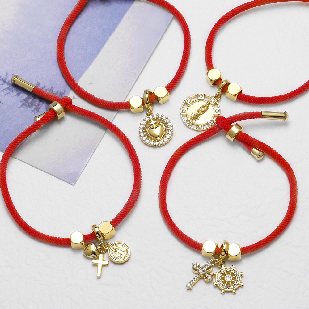 Unisex Copper Cross Bracelet For Everyday Wear Featuring 18K Real Gold Plated Finish With Zircon Inlay And Woven Chain