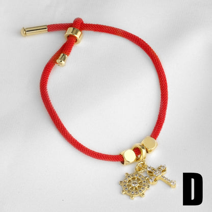 Unisex Copper Cross Bracelet For Everyday Wear Featuring 18K Real Gold Plated Finish With Zircon Inlay And Woven Chain