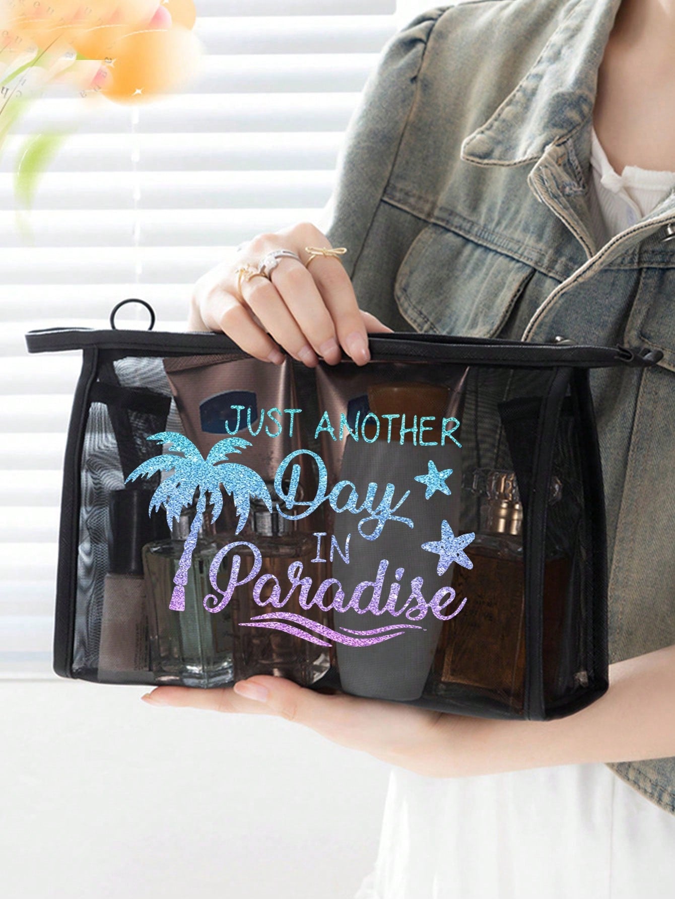 Women’s Square Cosmetic Bag Featuring Animal Pattern In Gauze Net Material