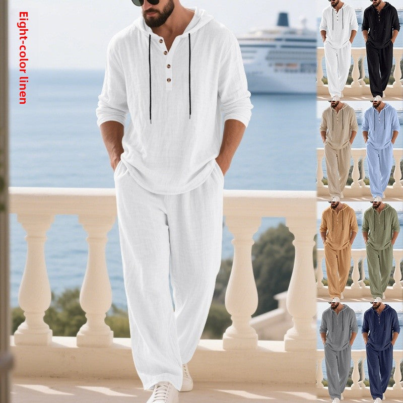 Men's Casual Linen Pants Co-ord Set In Army Green, Perfect For Everyday Casual Wear
