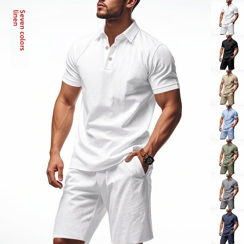 Men's Casual Beach Shorts Co-ord Set In Army Green Linen With Shirt Collar For Comfortable Summer Wear
