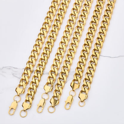 Polished 201 Stainless Steel Men's Necklace For Everyday Wear Featuring 18K Real Gold Plated Cuban Link Chain