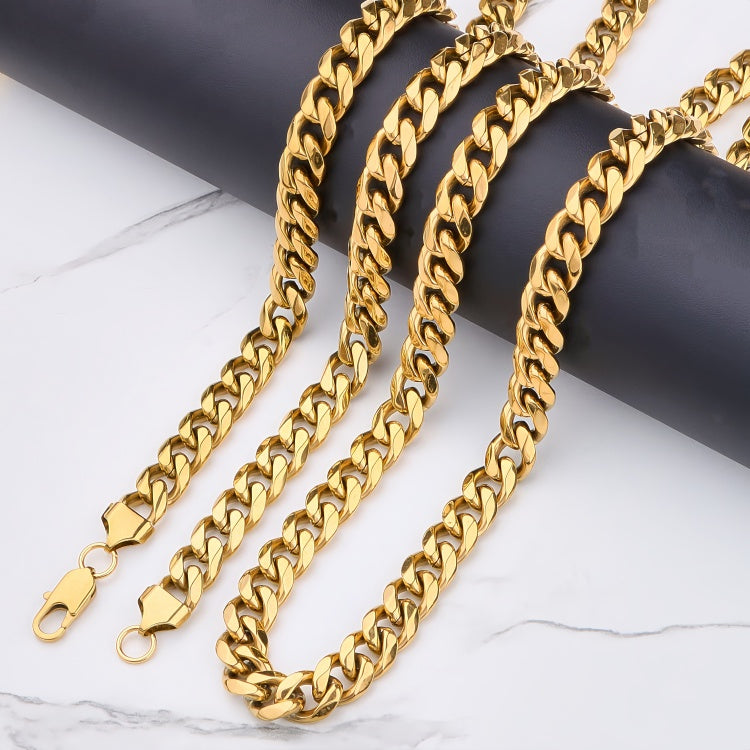 Polished 201 Stainless Steel Men's Necklace For Everyday Wear Featuring 18K Real Gold Plated Cuban Link Chain