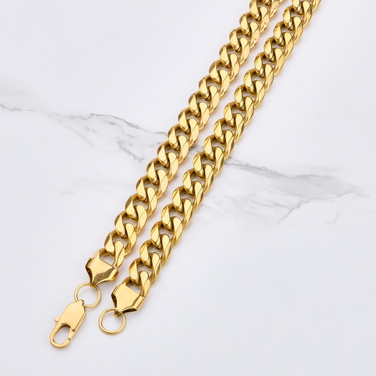 Polished 201 Stainless Steel Men's Necklace For Everyday Wear Featuring 18K Real Gold Plated Cuban Link Chain