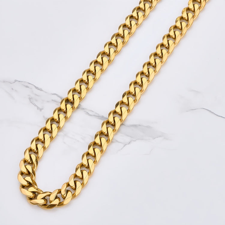 Polished 201 Stainless Steel Men's Necklace For Everyday Wear Featuring 18K Real Gold Plated Cuban Link Chain
