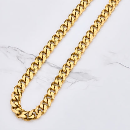 Polished 201 Stainless Steel Men's Necklace For Everyday Wear Featuring 18K Real Gold Plated Cuban Link Chain