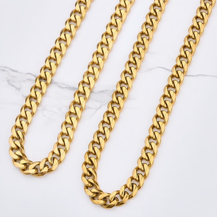 Polished 201 Stainless Steel Men's Necklace For Everyday Wear Featuring 18K Real Gold Plated Cuban Link Chain